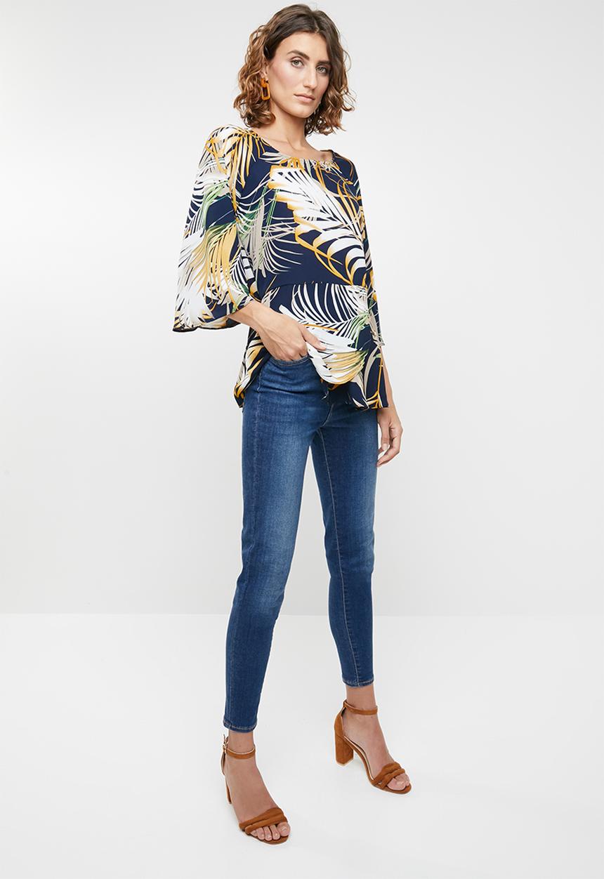edit - Tie front kimono blouse - multi