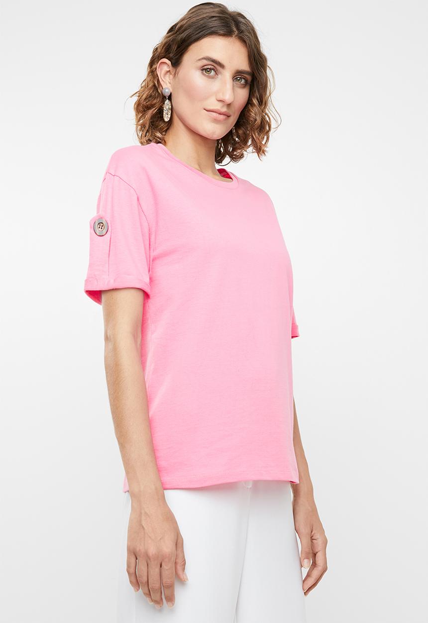 edit - Rolled sleeve tee - pink