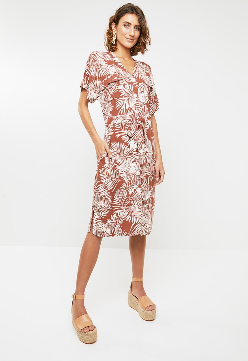 Me&B - Palm print dress - brown & white