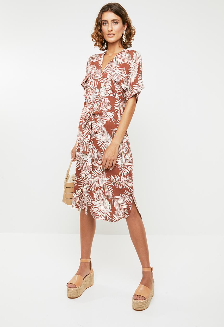 Me&B - Palm print dress - brown & white