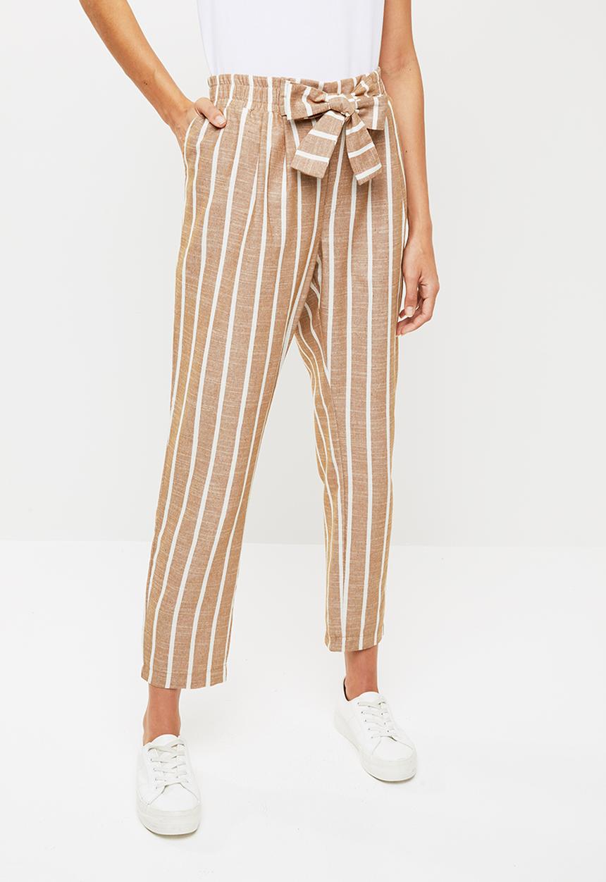Me&B - Linen look suit pants - brown & white