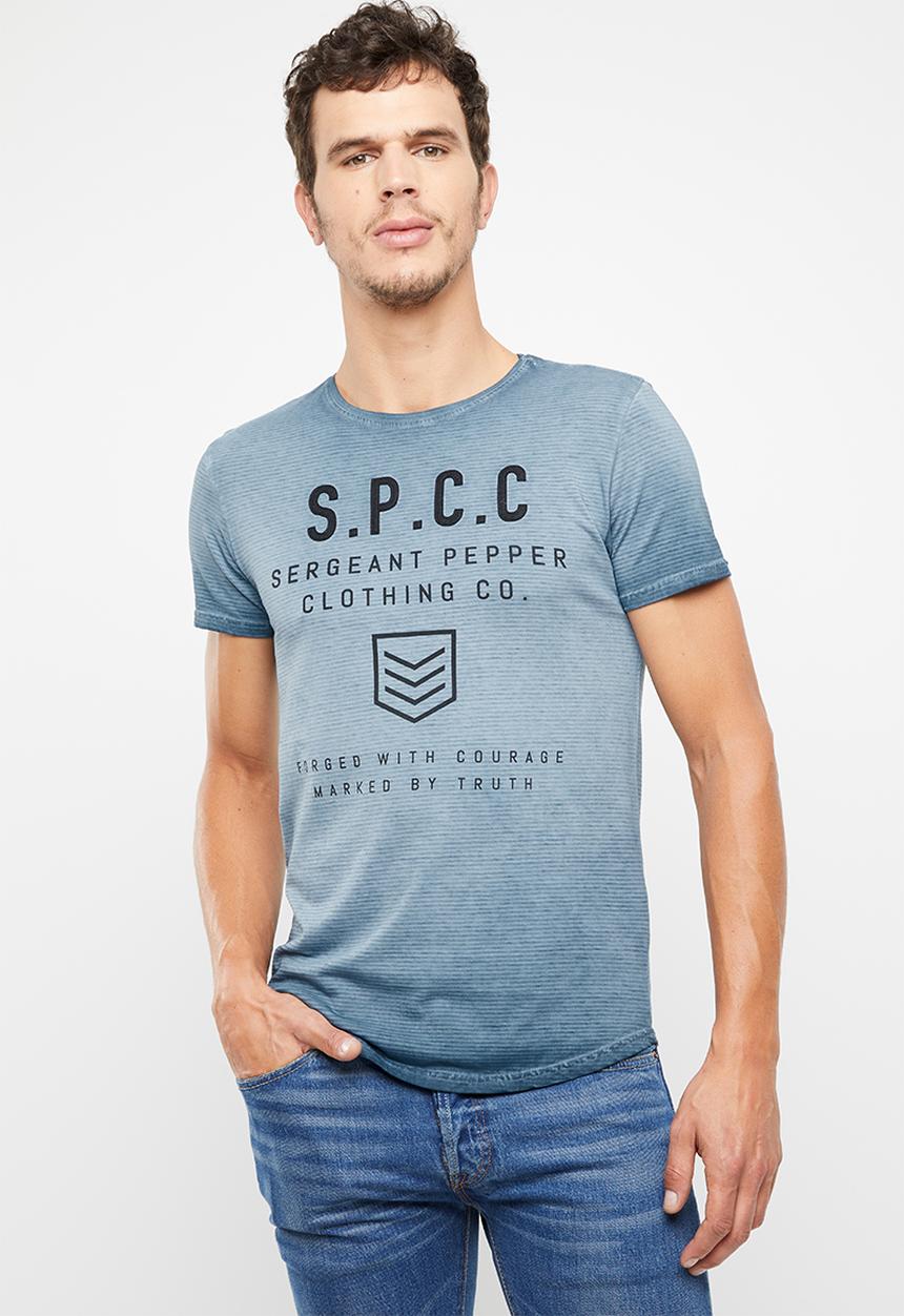 S.P.C.C - Reverse dirty dye shadow stripe tee - blue