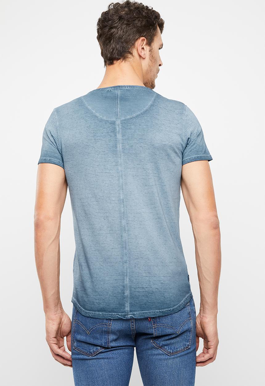 S.P.C.C - Reverse dirty dye shadow stripe tee - blue