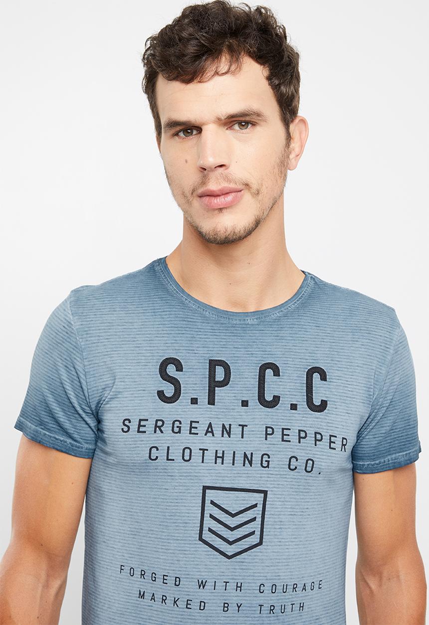 S.P.C.C - Reverse dirty dye shadow stripe tee - blue