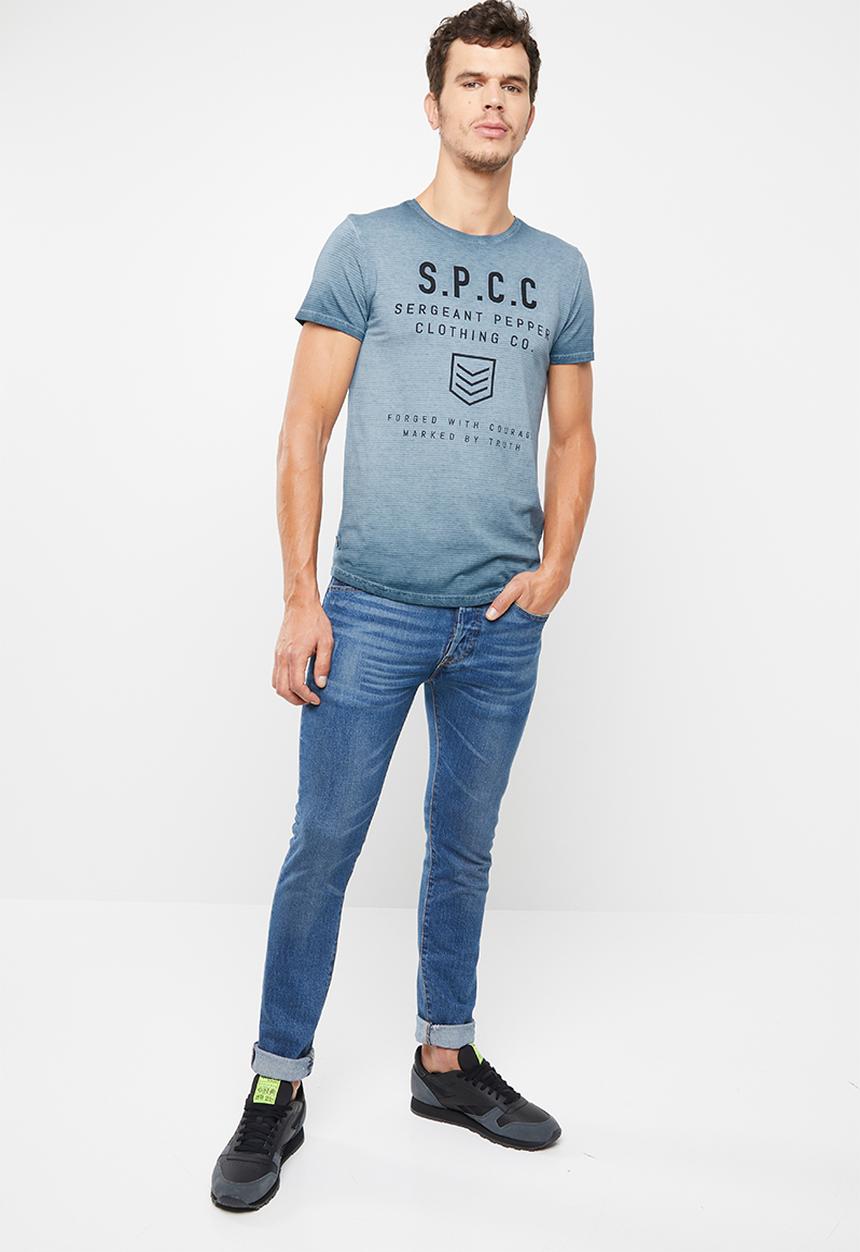 S.P.C.C - Reverse dirty dye shadow stripe tee - blue