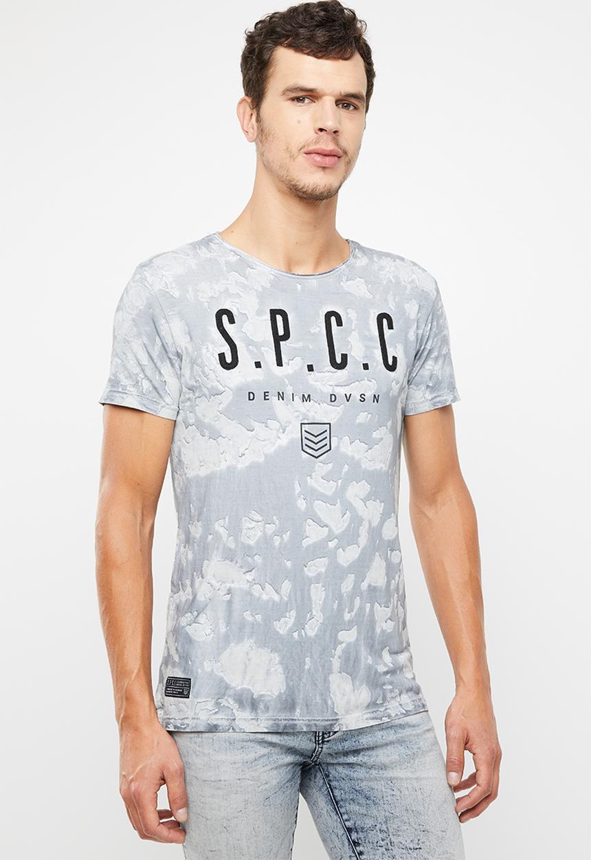S.P.C.C - Bleach wash applique tee - grey