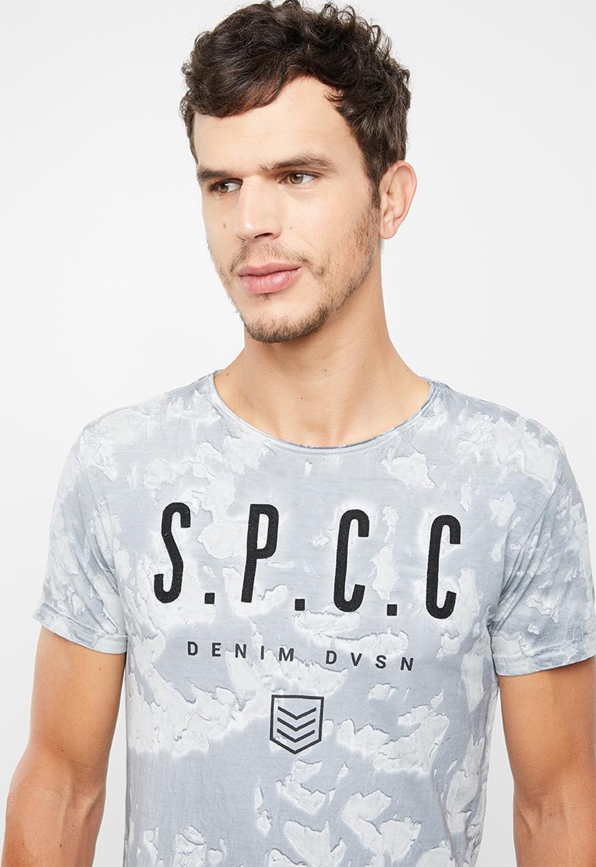 S.P.C.C - Bleach wash applique tee - grey