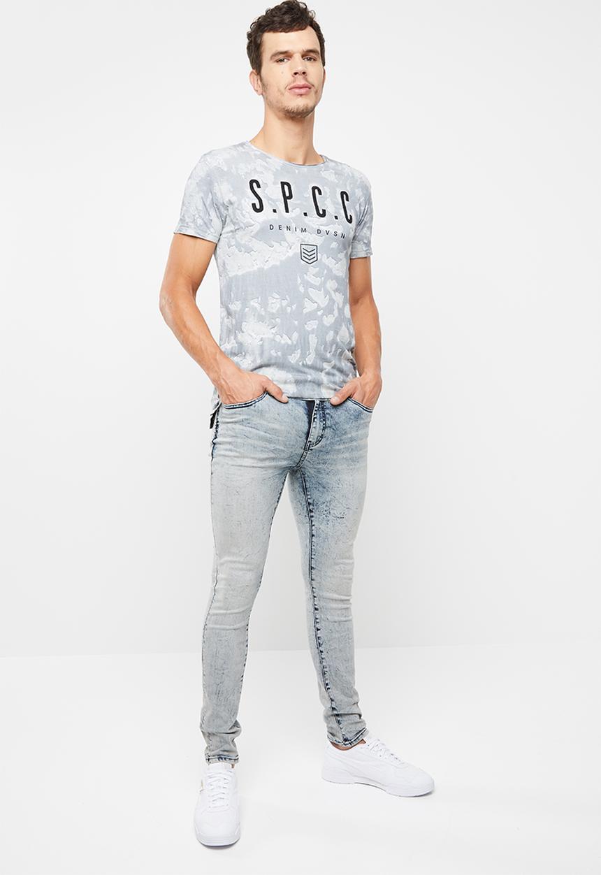 S.P.C.C - Bleach wash applique tee - grey
