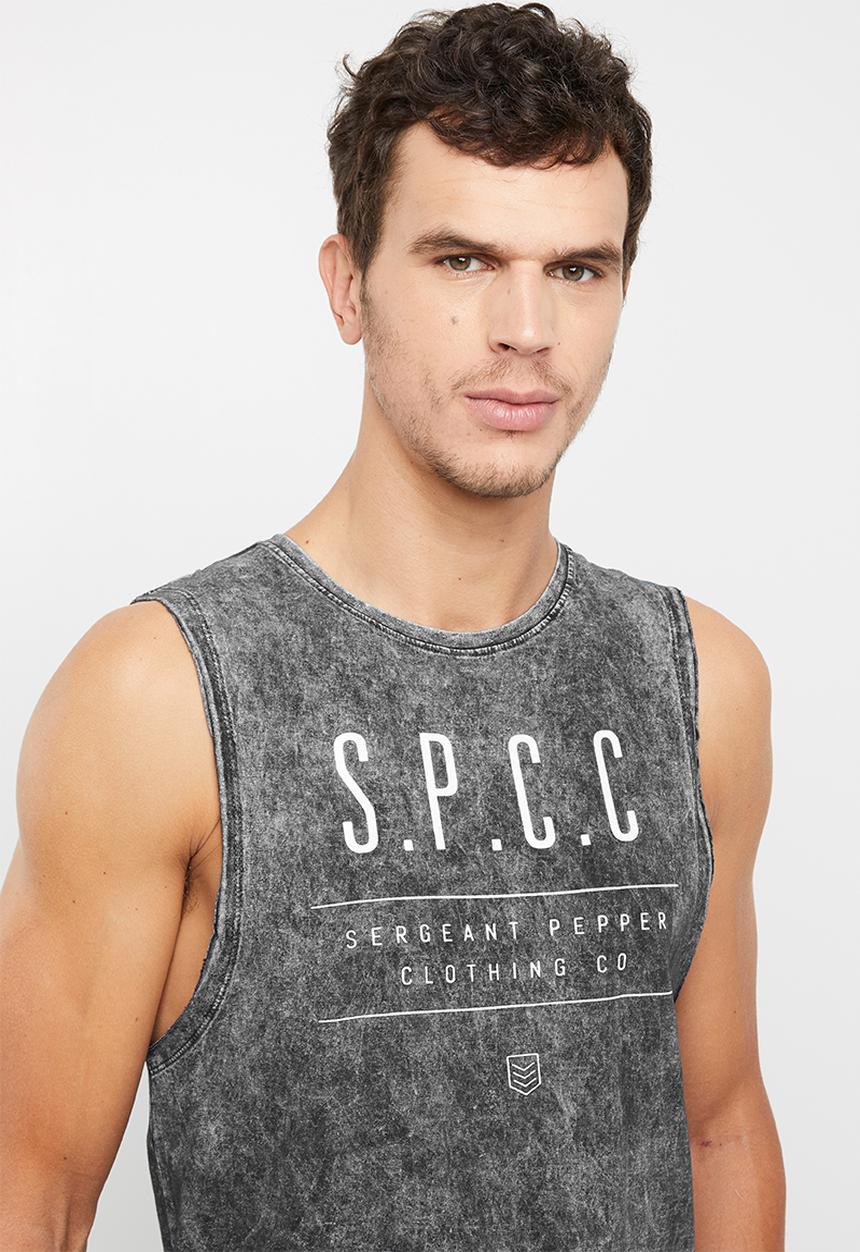 S.P.C.C - Whitewash sleeveless logo tee - black