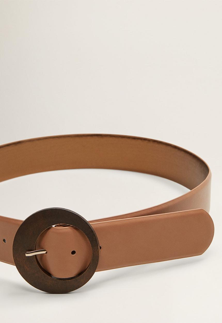 MANGO - Wood buckle belt - brown