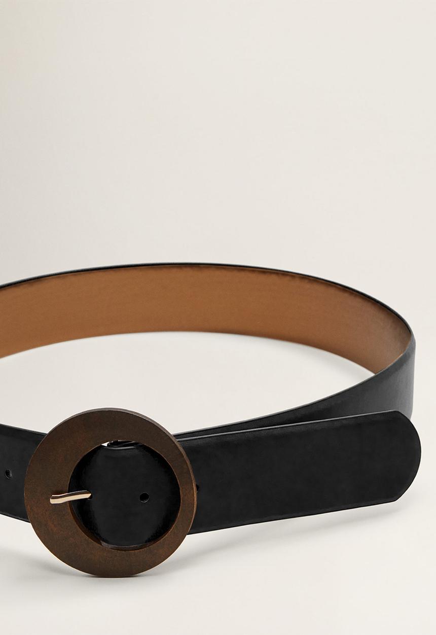 MANGO - Wood buckle belt - black