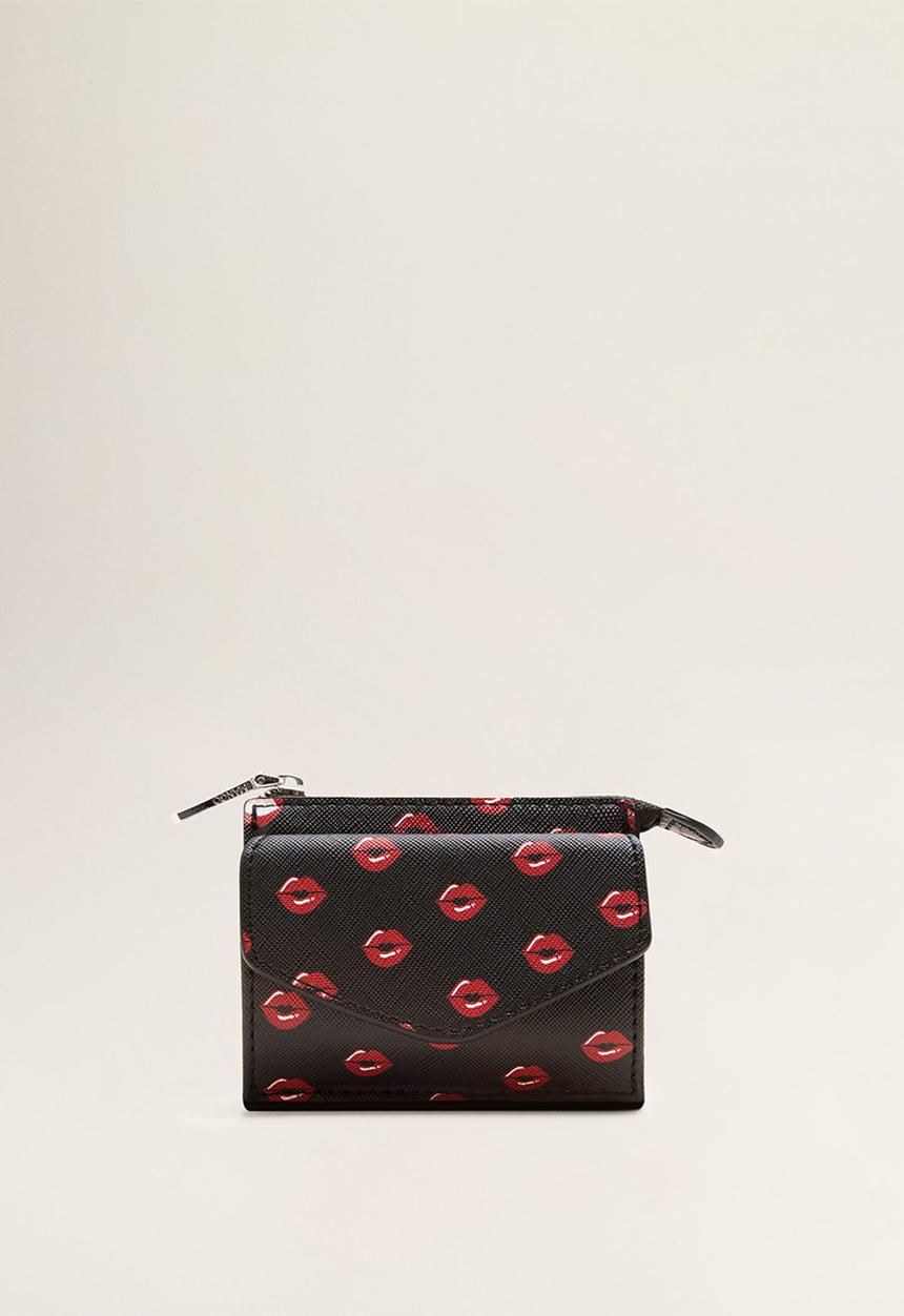 MANGO - Zip kiss purse - black & red