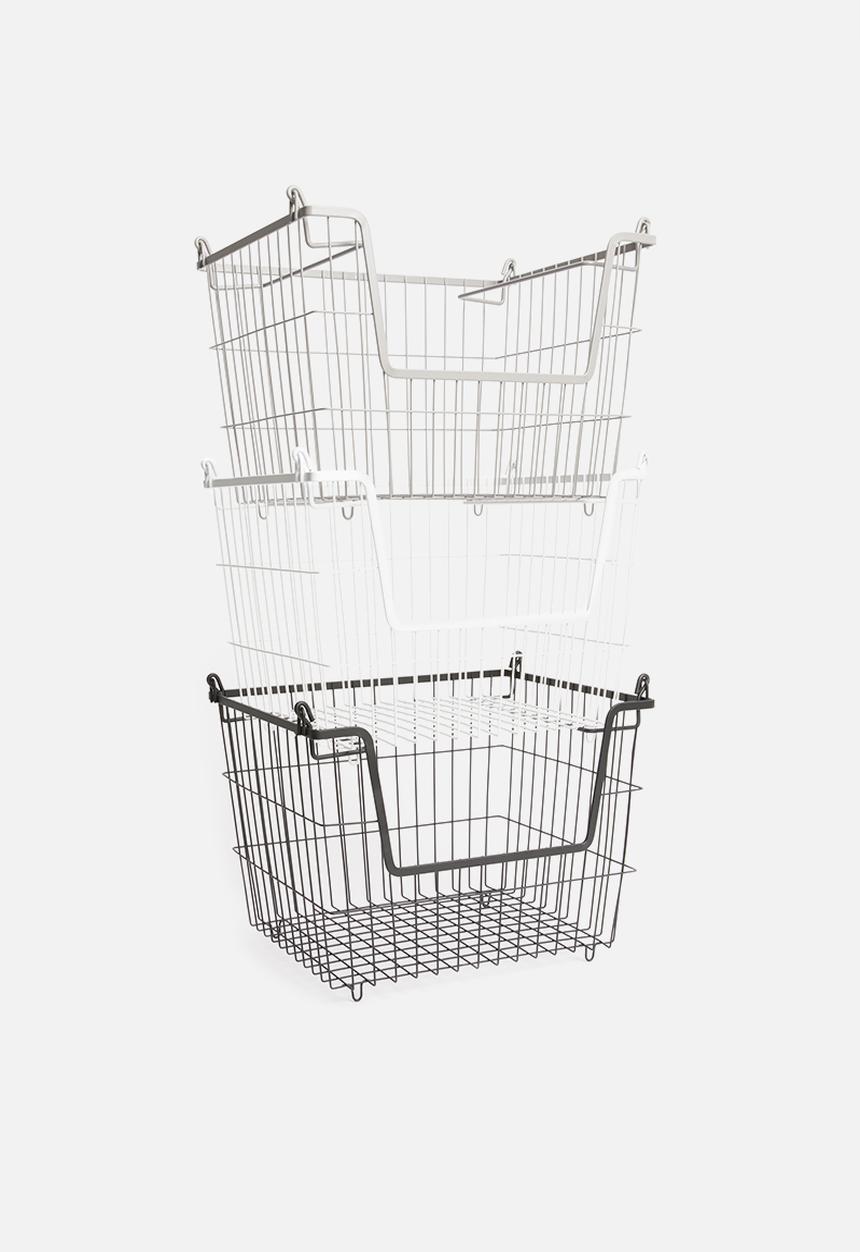 Storage Solutions - Stacking basket set of 3 - black/grey/white