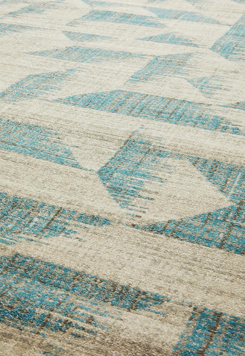 Sixth Floor - Abstract antique trend rug - duck egg blue & cream