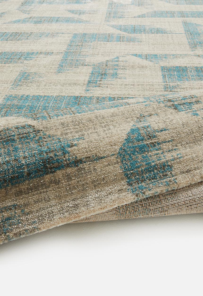 Sixth Floor - Abstract antique trend rug - duck egg blue & cream