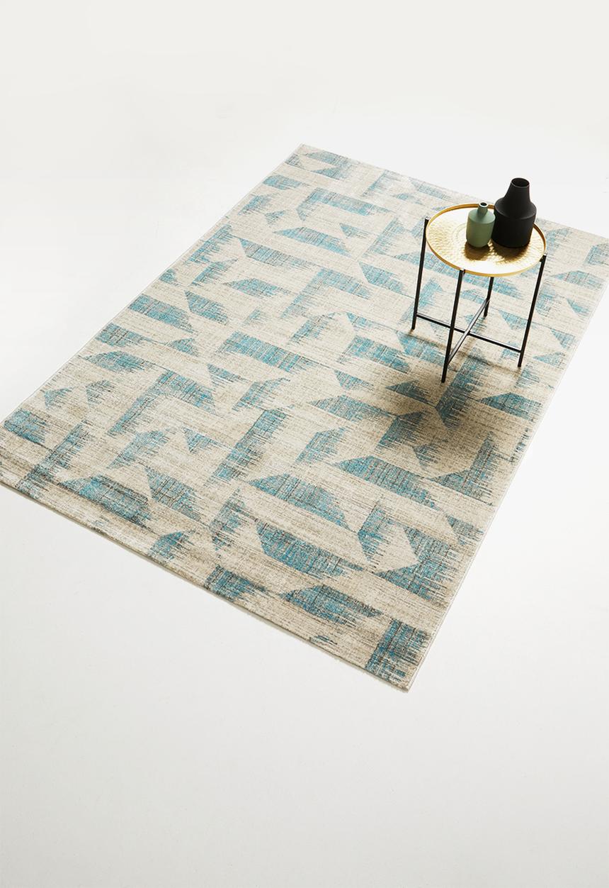 Sixth Floor - Abstract antique trend rug - duck egg blue & cream
