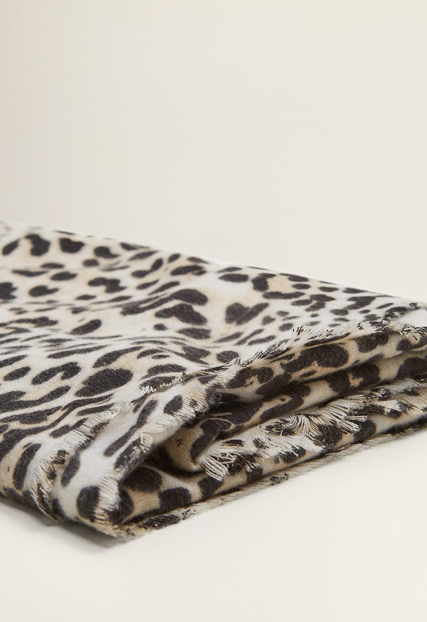 MANGO - Leopard scarf - white & black 