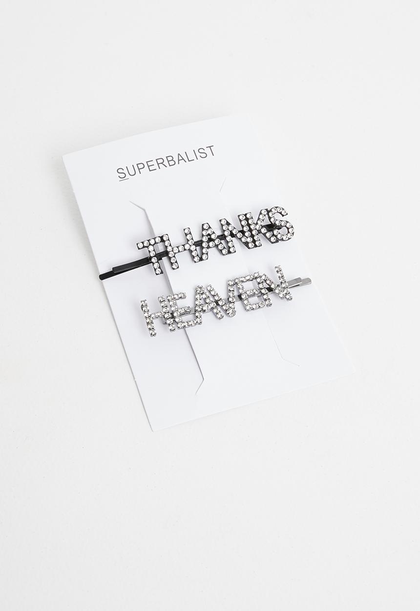 Superbalist - Slogan thanks & heaven hair clip set - silver