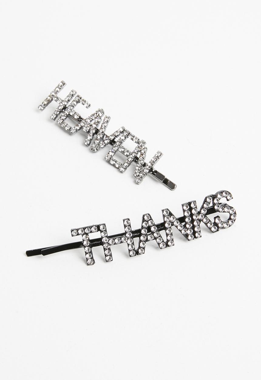 Superbalist - Slogan thanks & heaven hair clip set - silver