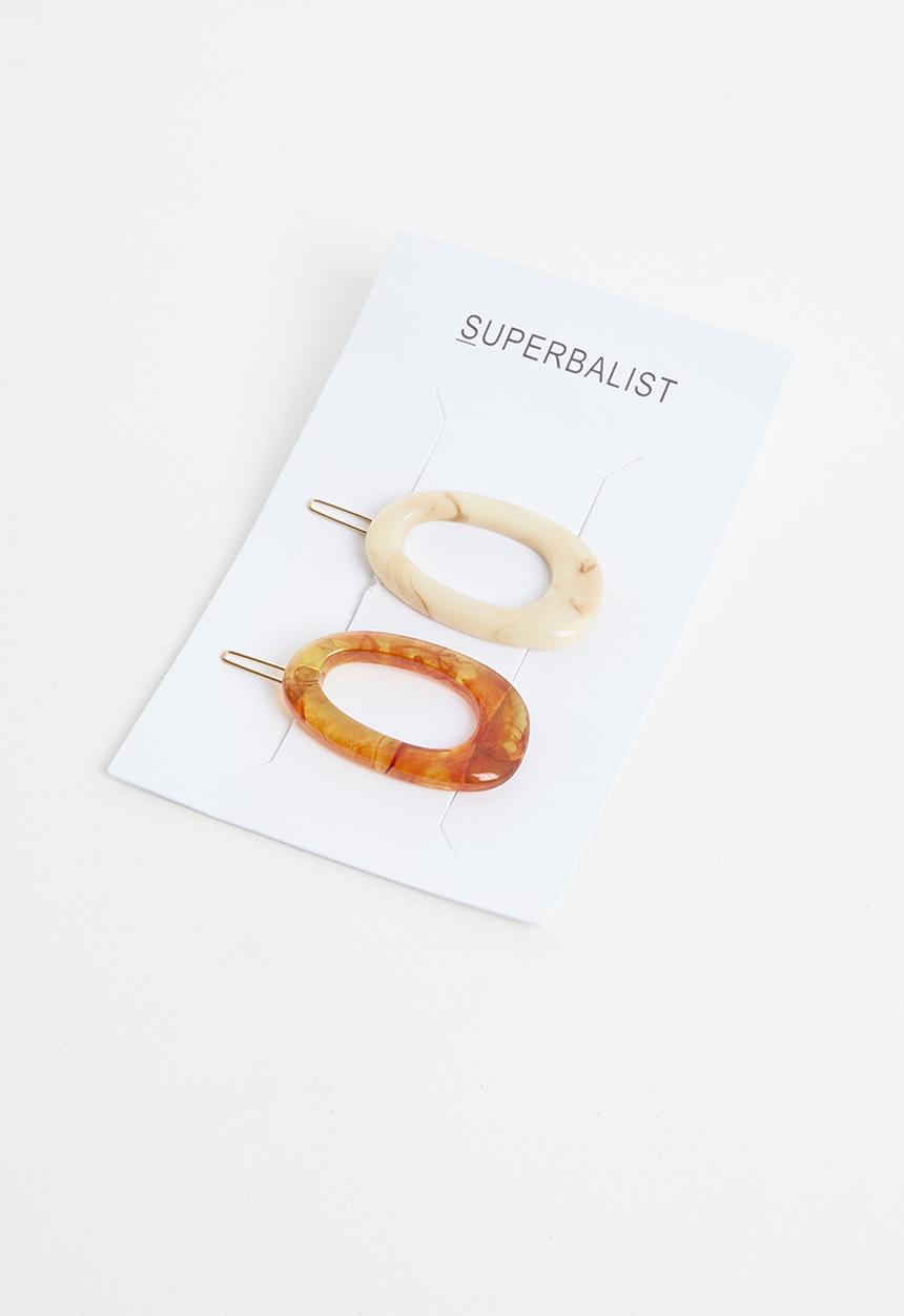 Superbalist - Oval hair clip set - neutral & orange