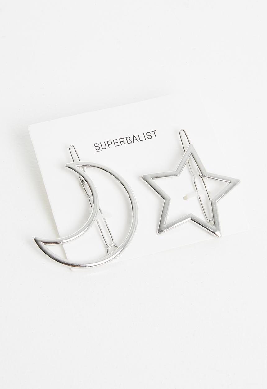 Superbalist - 2 Pack star and moon hair clips - silver