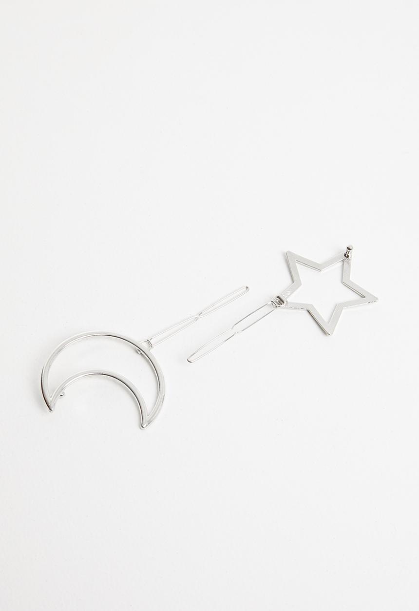 Superbalist - 2 Pack star and moon hair clips - silver