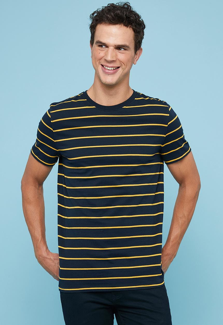 Superbalist - Nautical stripe crew neck tee - navy & yellow