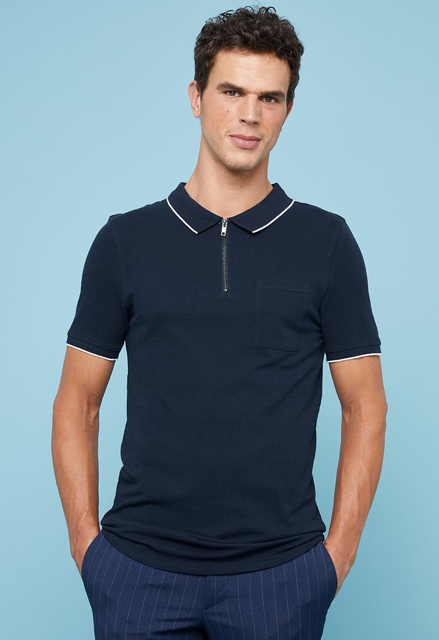 Superbalist - Pique slim fit zip golfer - navy