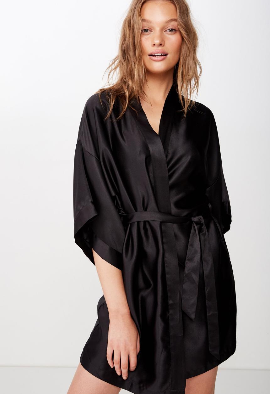 Cotton On - Satin kimono gown - black
