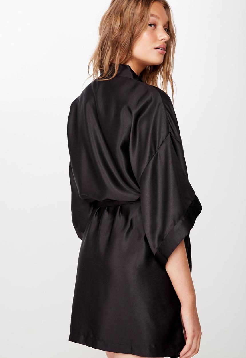 Cotton On - Satin kimono gown - black