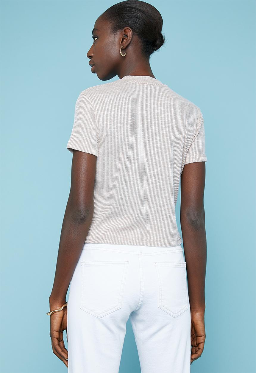 Superbalist - Soft melange rib high neck fitted tee - beige