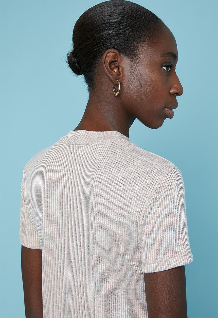 Superbalist - Soft melange rib high neck fitted tee - beige