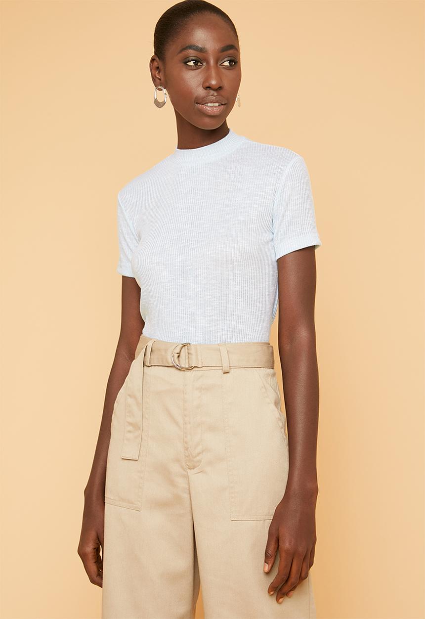 Superbalist - Soft melange rib high neck fitted tee - Light mint