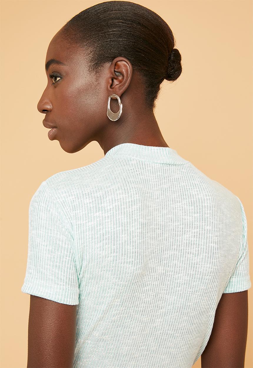 Superbalist - Soft melange rib high neck fitted tee - Light mint