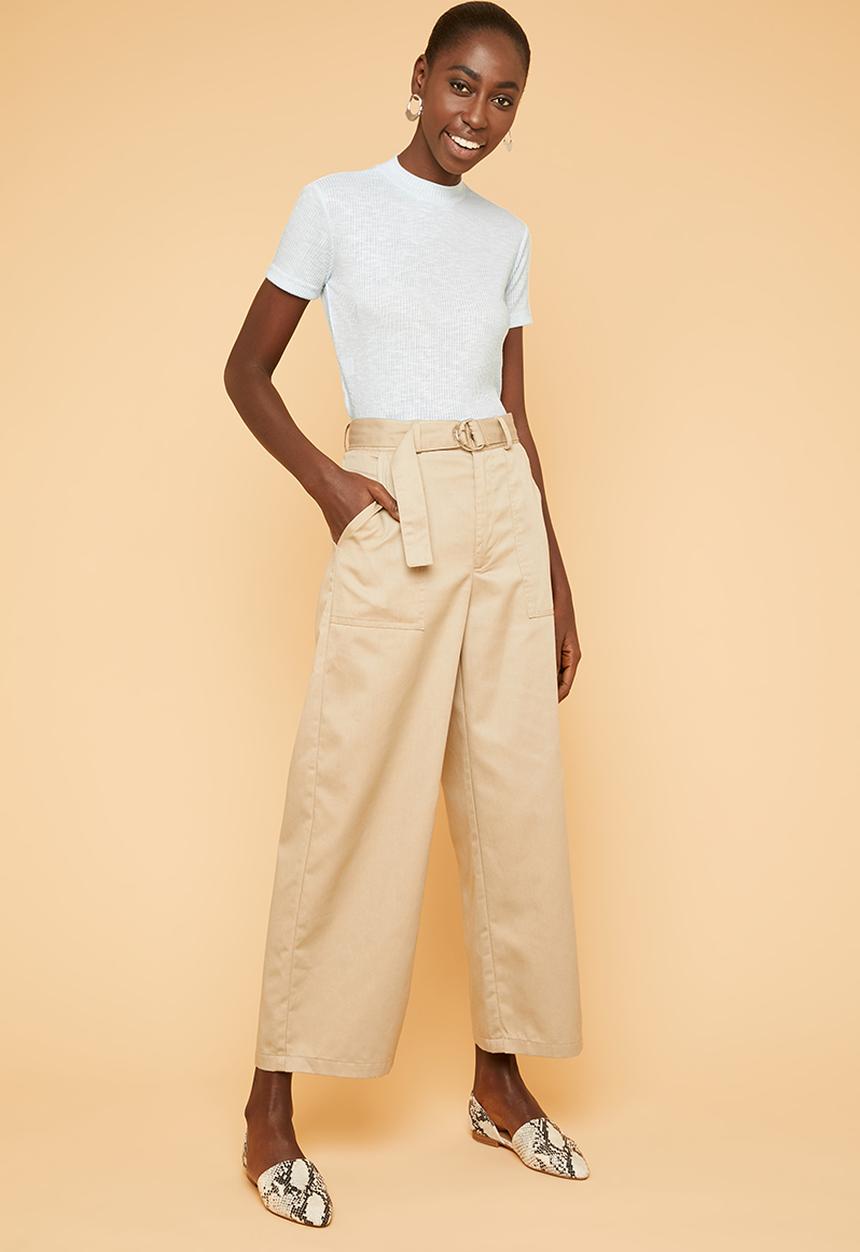Superbalist - Soft melange rib high neck fitted tee - Light mint