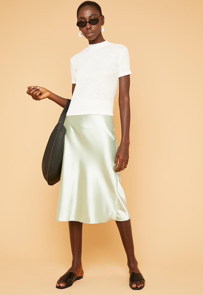 Superbalist - Soft melange rib high neck fitted tee - white