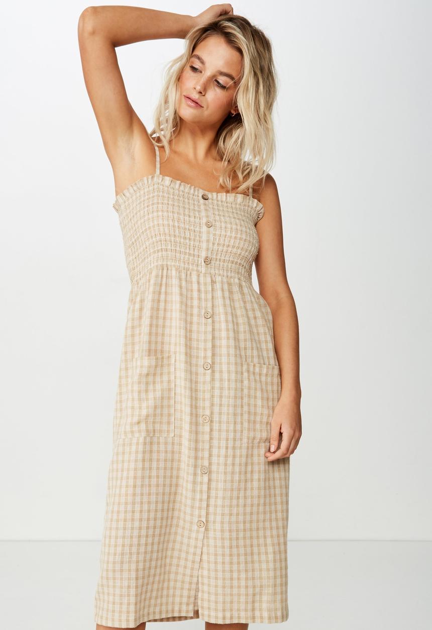 Cotton On - Woven Eliza shirred midi dress  - neutral & white 