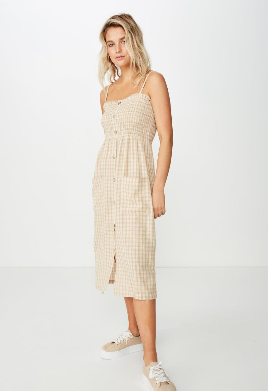 Cotton On - Woven Eliza shirred midi dress  - neutral & white 