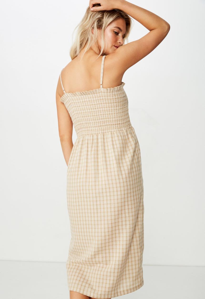 Cotton On - Woven Eliza shirred midi dress  - neutral & white 