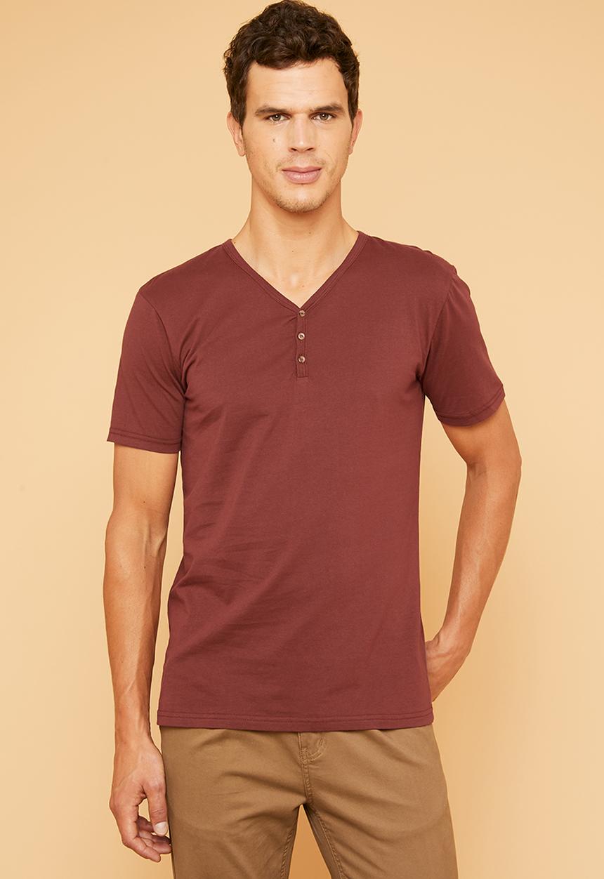 Superbalist - Plain short sleeve henley tee - burgundy