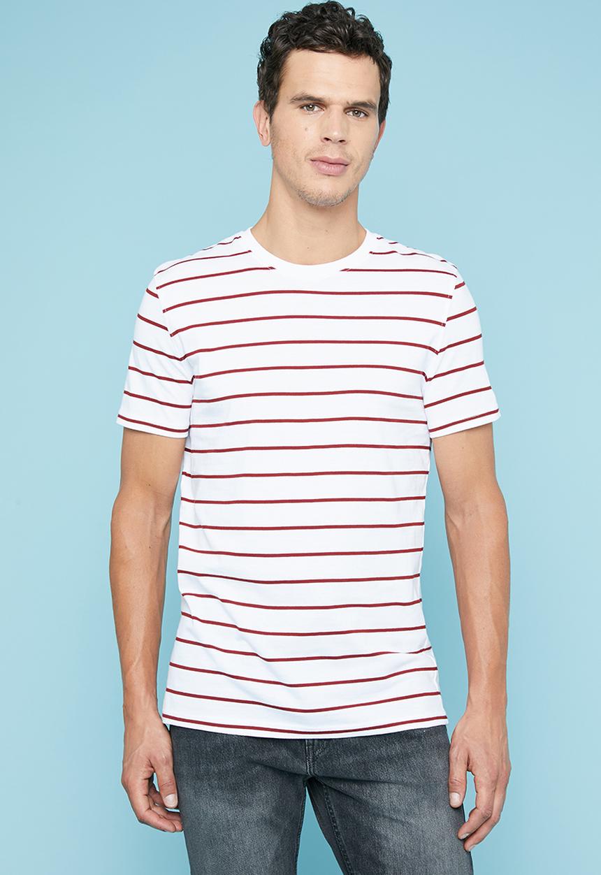 Superbalist - Nautical stripe crew neck tee - white & burgundy