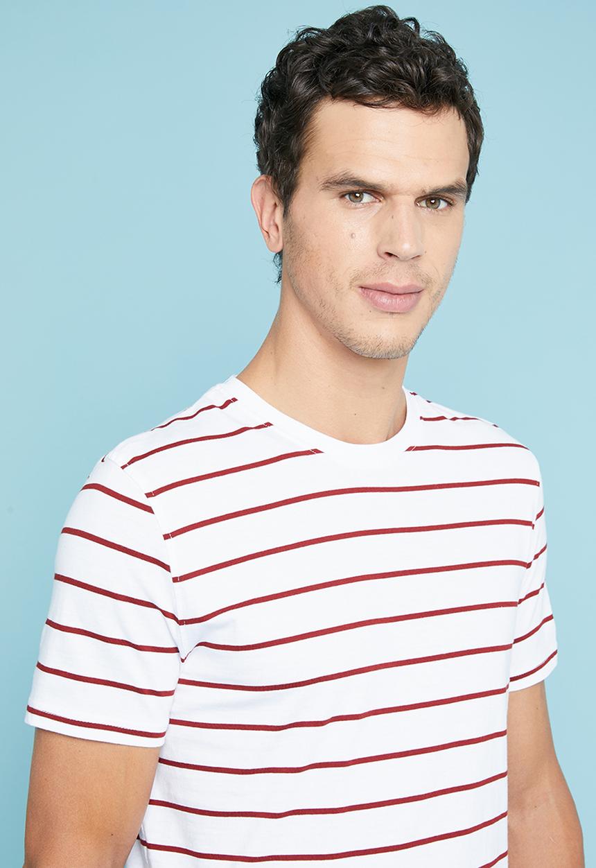 Superbalist - Nautical stripe crew neck tee - white & burgundy