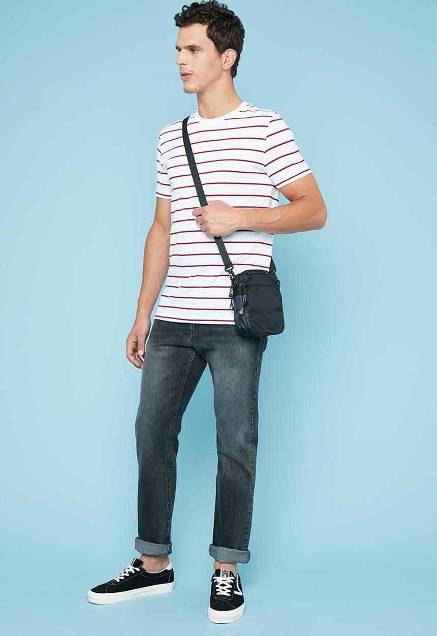 Superbalist - Nautical stripe crew neck tee - white & burgundy