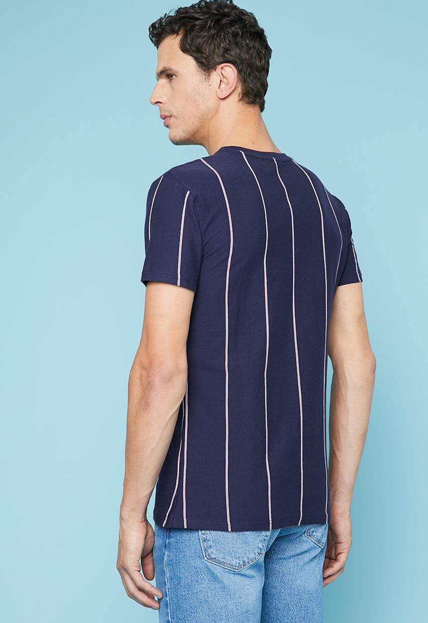 Superbalist - Vertical stripe crew neck tee - navy & red 