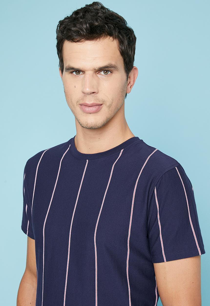Superbalist - Vertical stripe crew neck tee - navy & red 