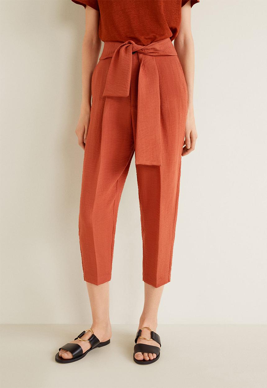 MANGO - Tie waist crop trouser - rust