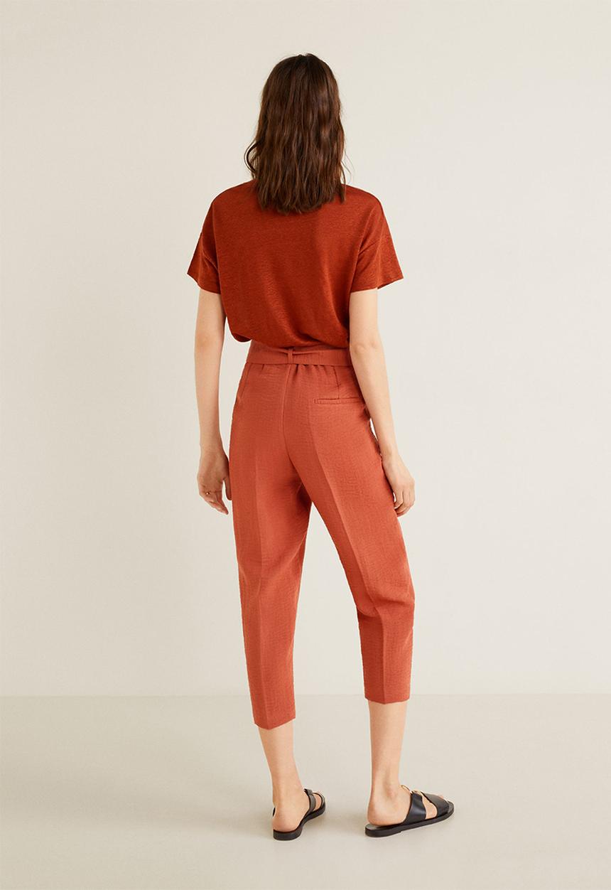 MANGO - Tie waist crop trouser - rust