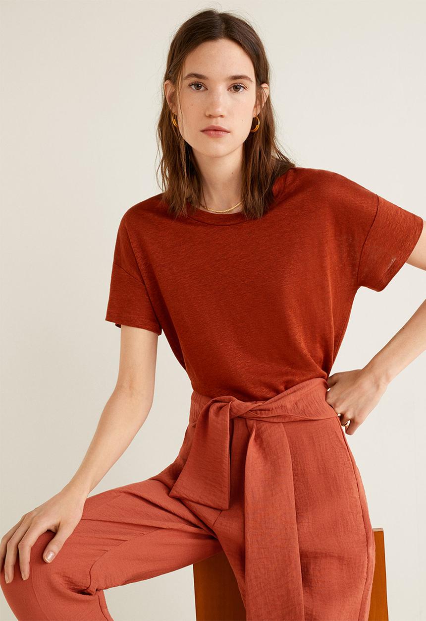MANGO - Tie waist crop trouser - rust