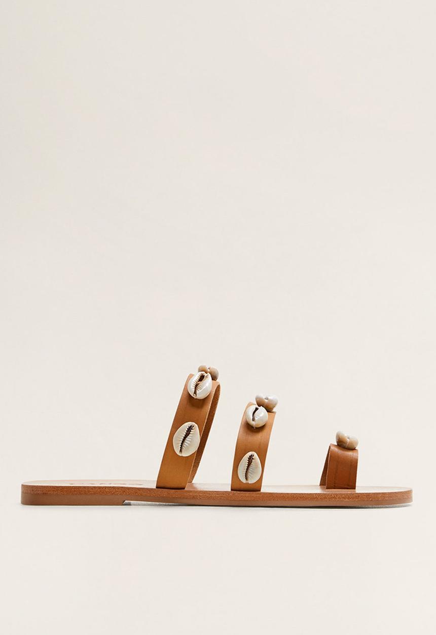 MANGO - Conchi leather sandal - brown