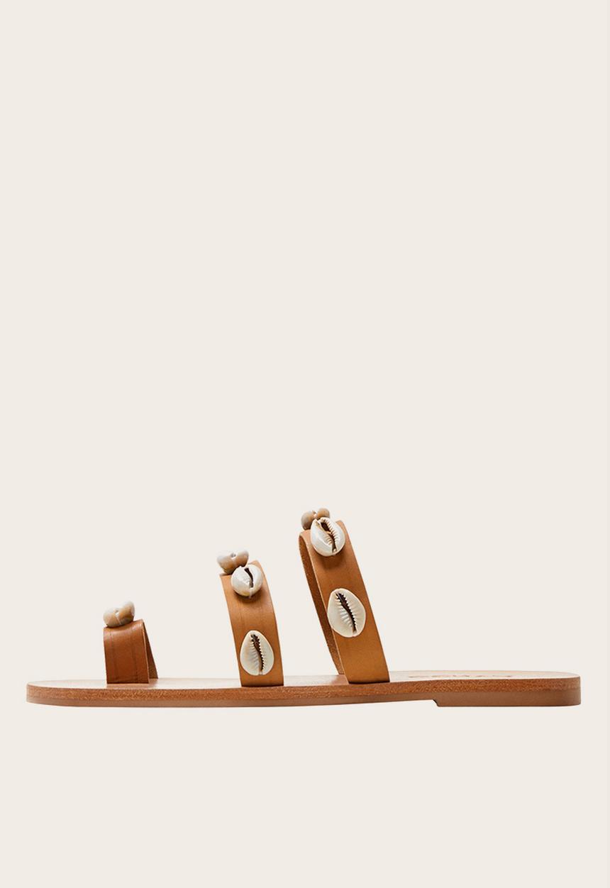 MANGO - Conchi leather sandal - brown